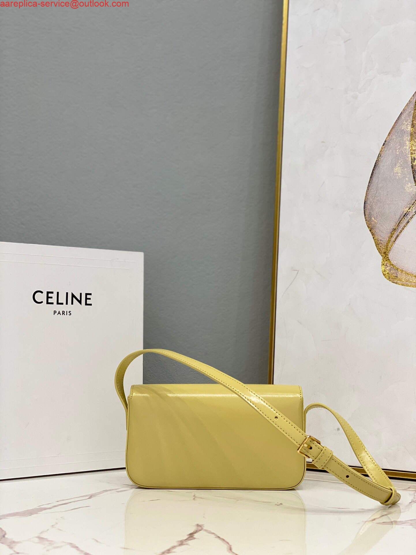 Celine 194143 Triomphe Shoulder Bag in Natural Calfskin Light Yellow