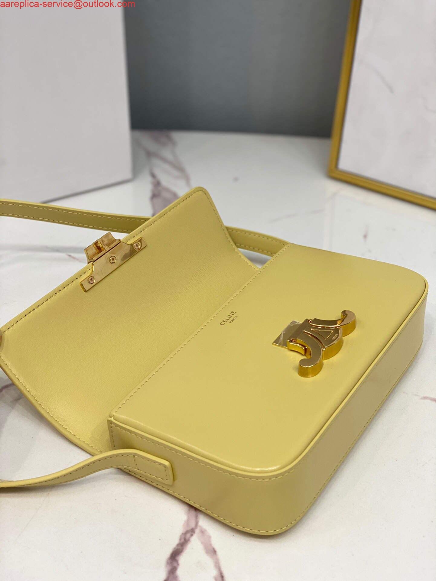 Celine 194143 Triomphe Shoulder Bag in Natural Calfskin Light Yellow
