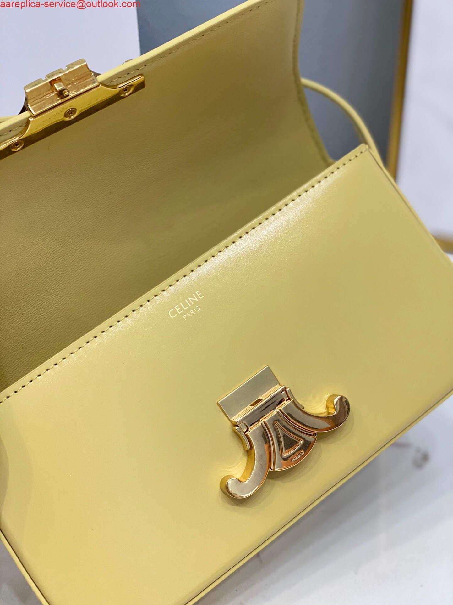 Celine 194143 Triomphe Shoulder Bag in Natural Calfskin Light Yellow