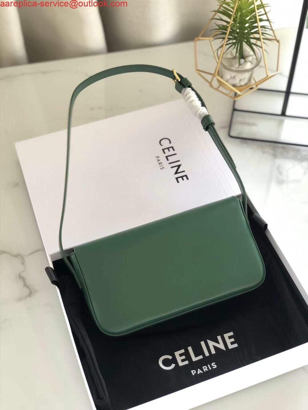 Celine 194143 Triomphe Shoulder Bag in Natural Calfskin Green
