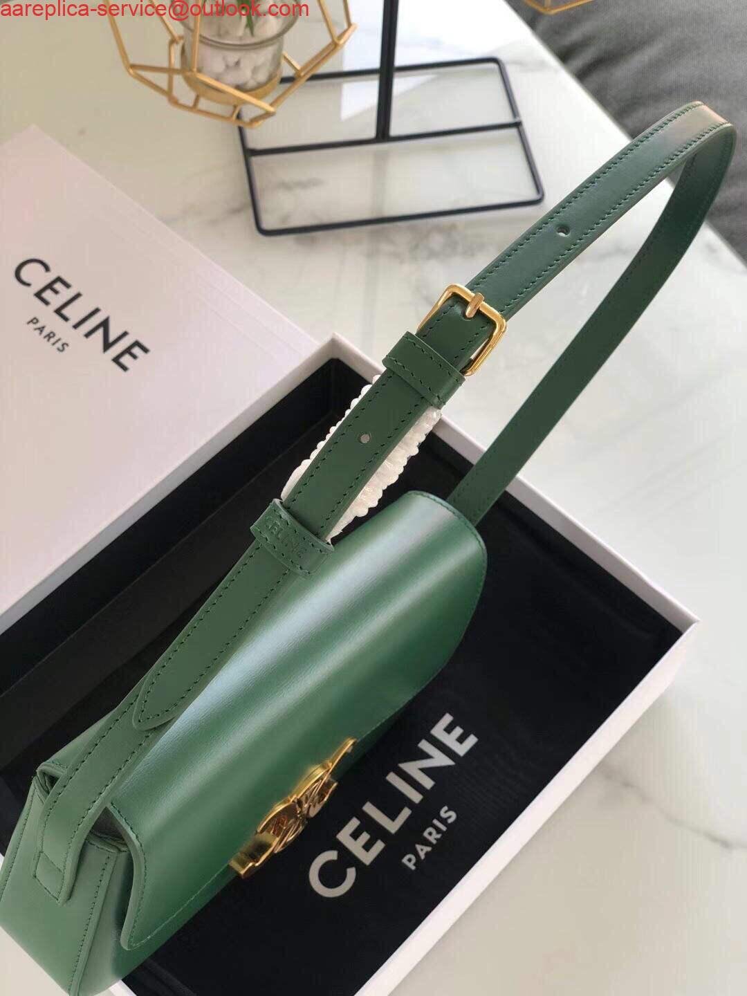 Celine 194143 Triomphe Shoulder Bag in Natural Calfskin Green