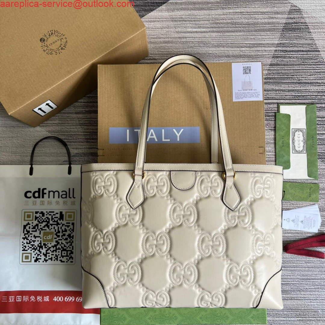 Gucci 631685 GG matelassé leather medium tote Bag White