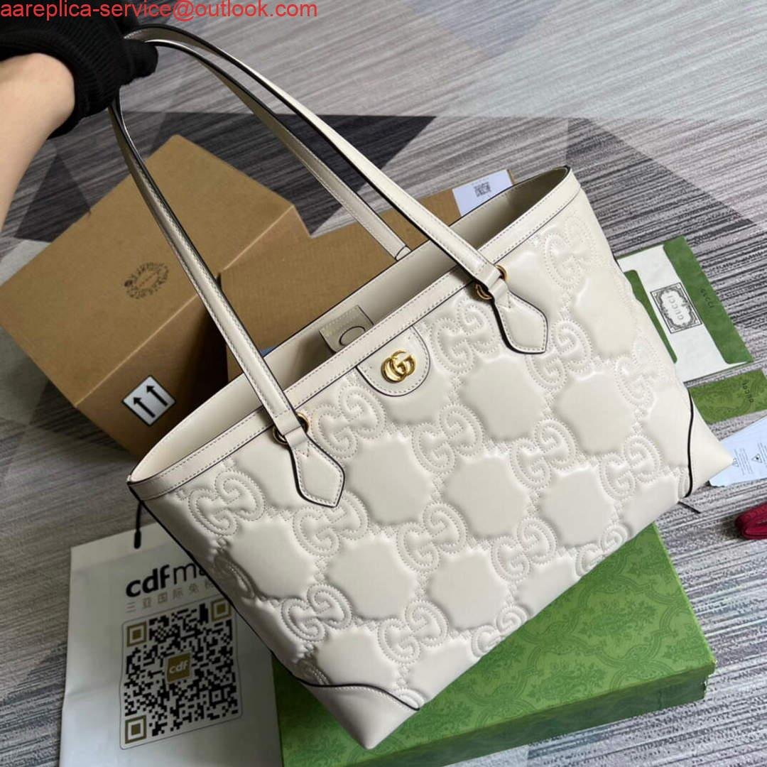Gucci 631685 GG matelassé leather medium tote Bag White