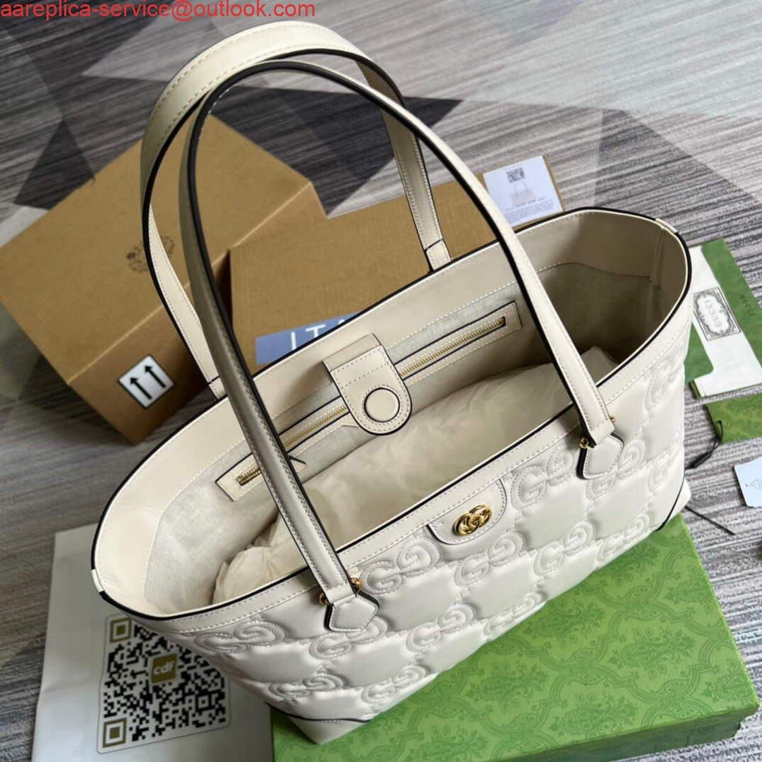 Gucci 631685 GG matelassé leather medium tote Bag White