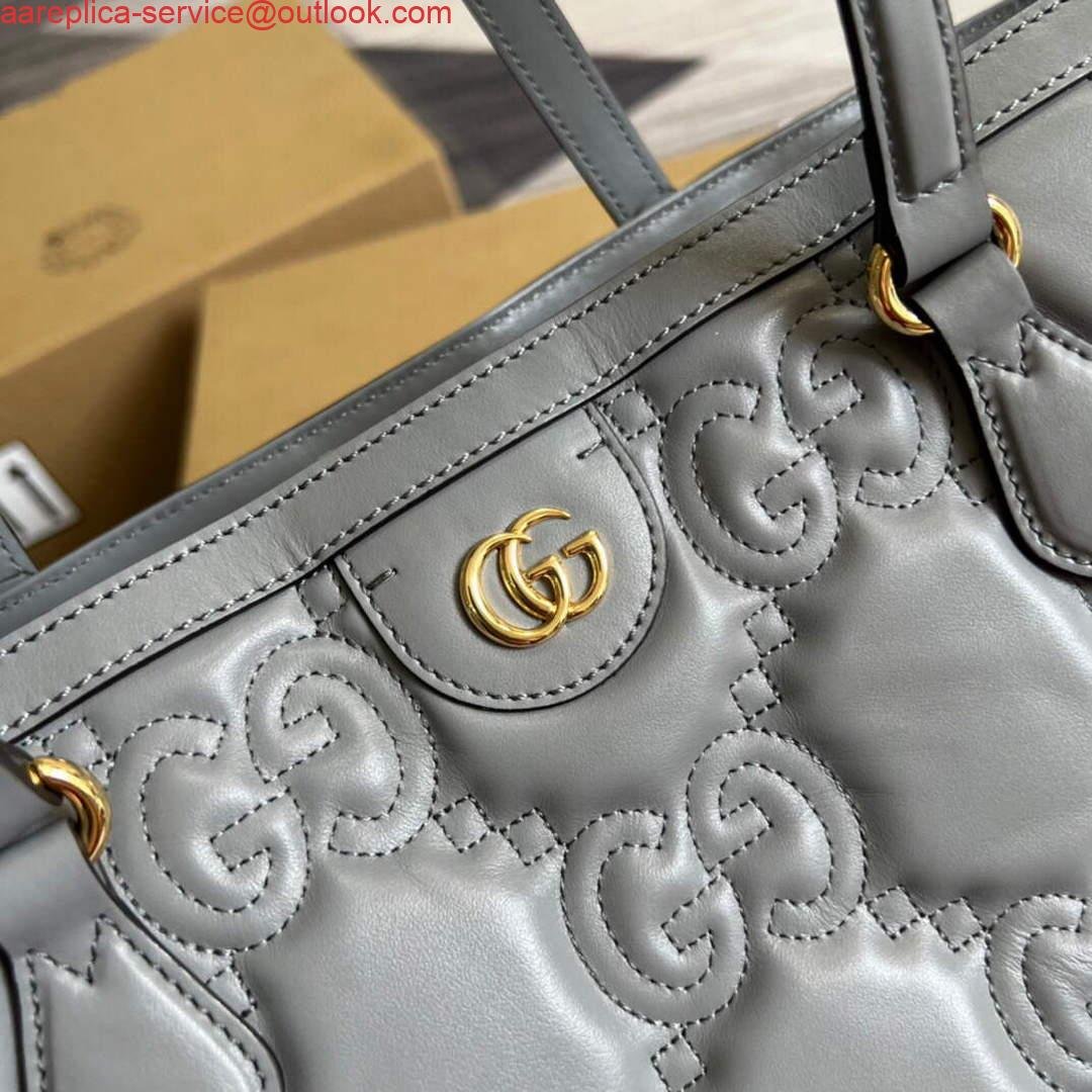 Gucci 631685 GG matelassé leather medium tote Bag Gray