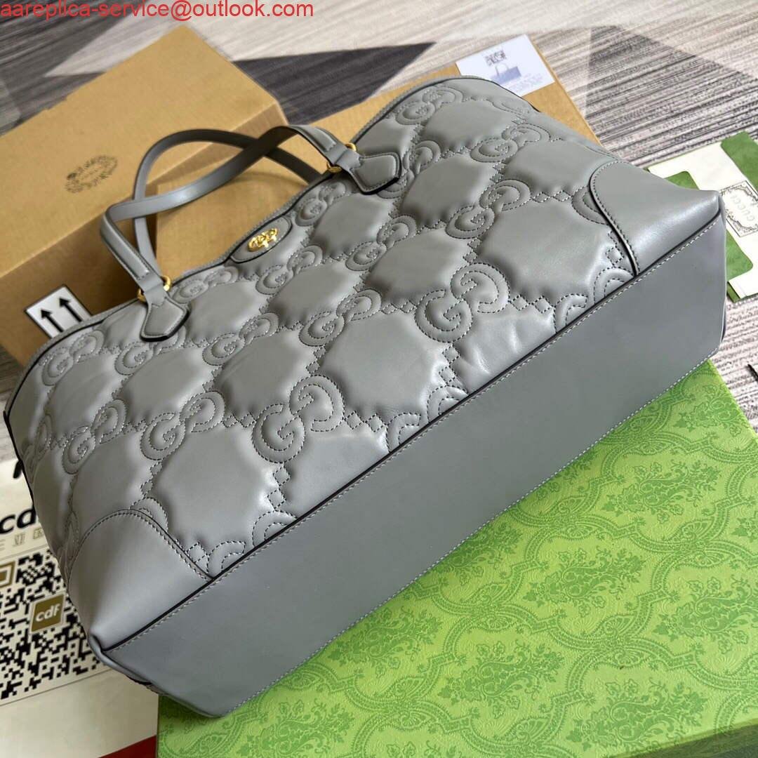Gucci 631685 GG matelassé leather medium tote Bag Gray