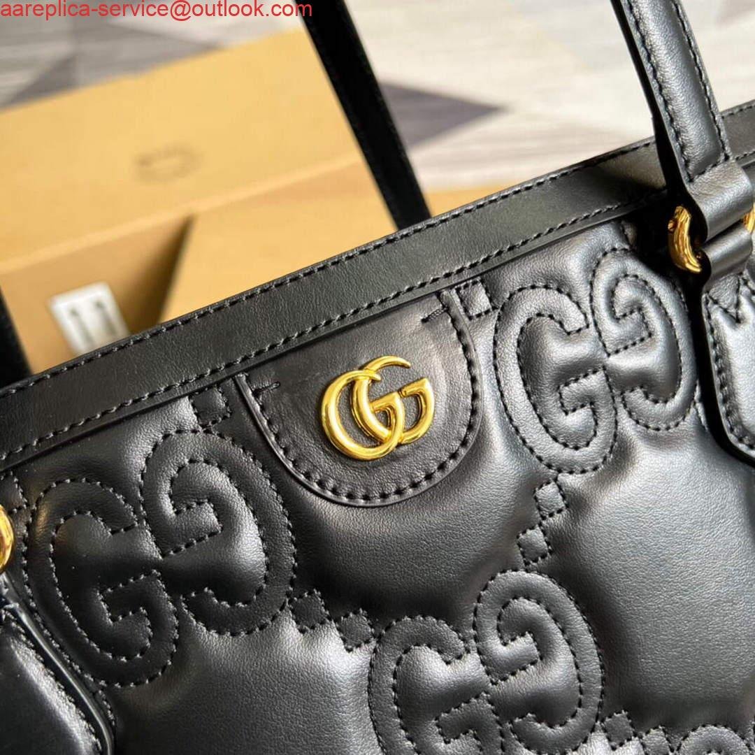 Gucci 631685 GG matelassé leather medium tote Bag Black
