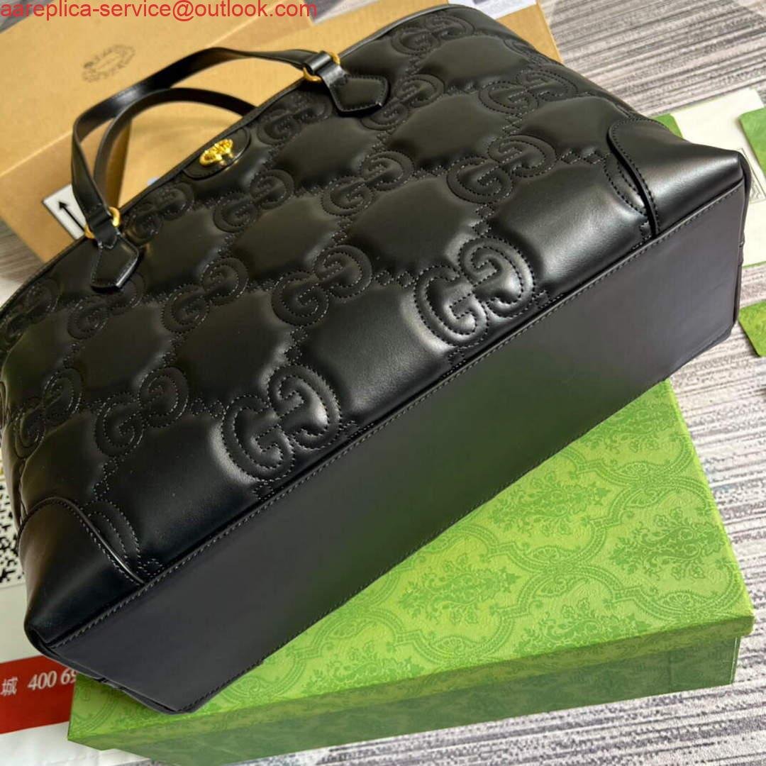 Gucci 631685 GG matelassé leather medium tote Bag Black