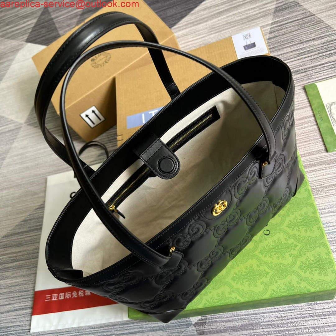 Gucci 631685 GG matelassé leather medium tote Bag Black