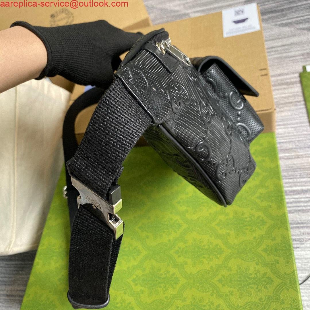 Gucci ‎645093 GG embossed belt bag Black GG embossed leather