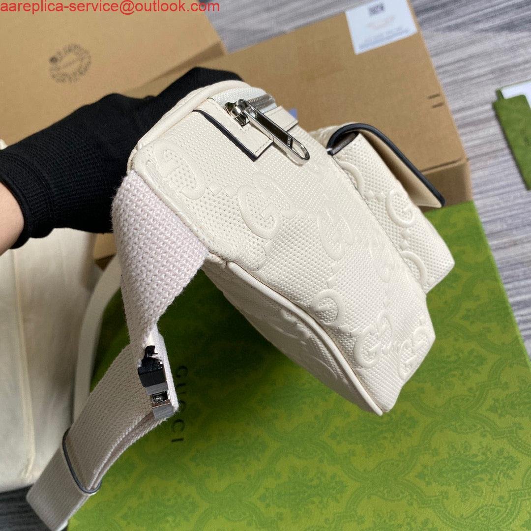 Gucci ‎645093 GG embossed belt bag White GG embossed leather