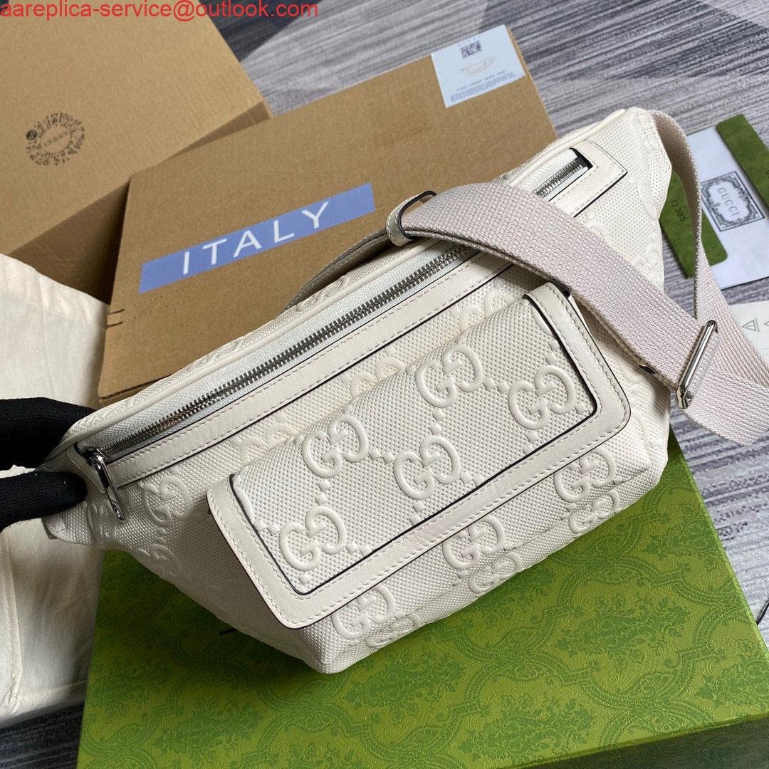 Gucci ‎645093 GG embossed belt bag White GG embossed leather