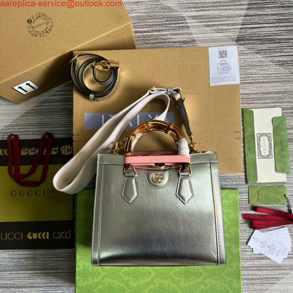Gucci 702721 Diana Small Tote Bag Silver