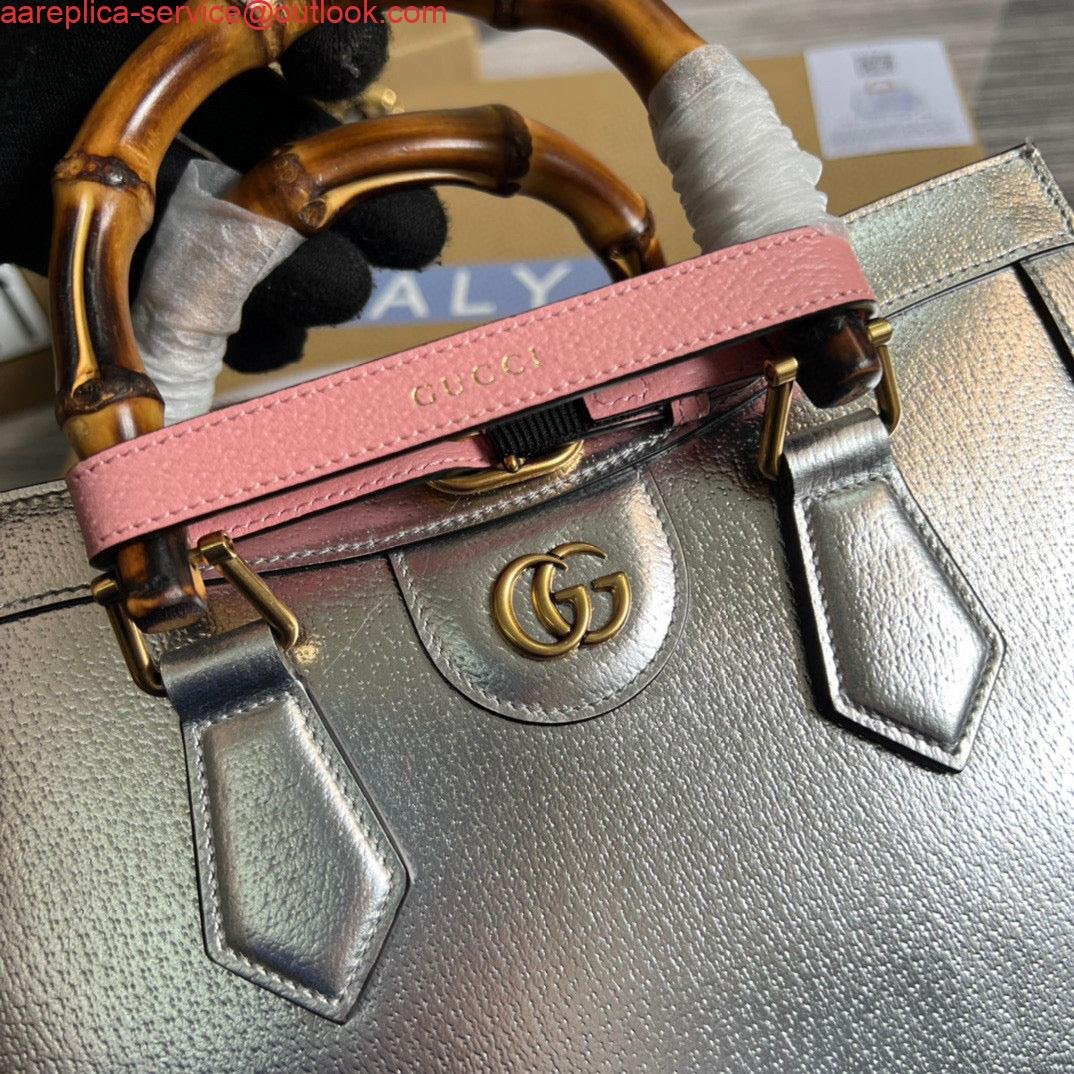 Gucci 702721 Diana Small Tote Bag Silver