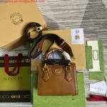 Gucci 702732 Gucci Diana Mini Tote Bag Brown leather