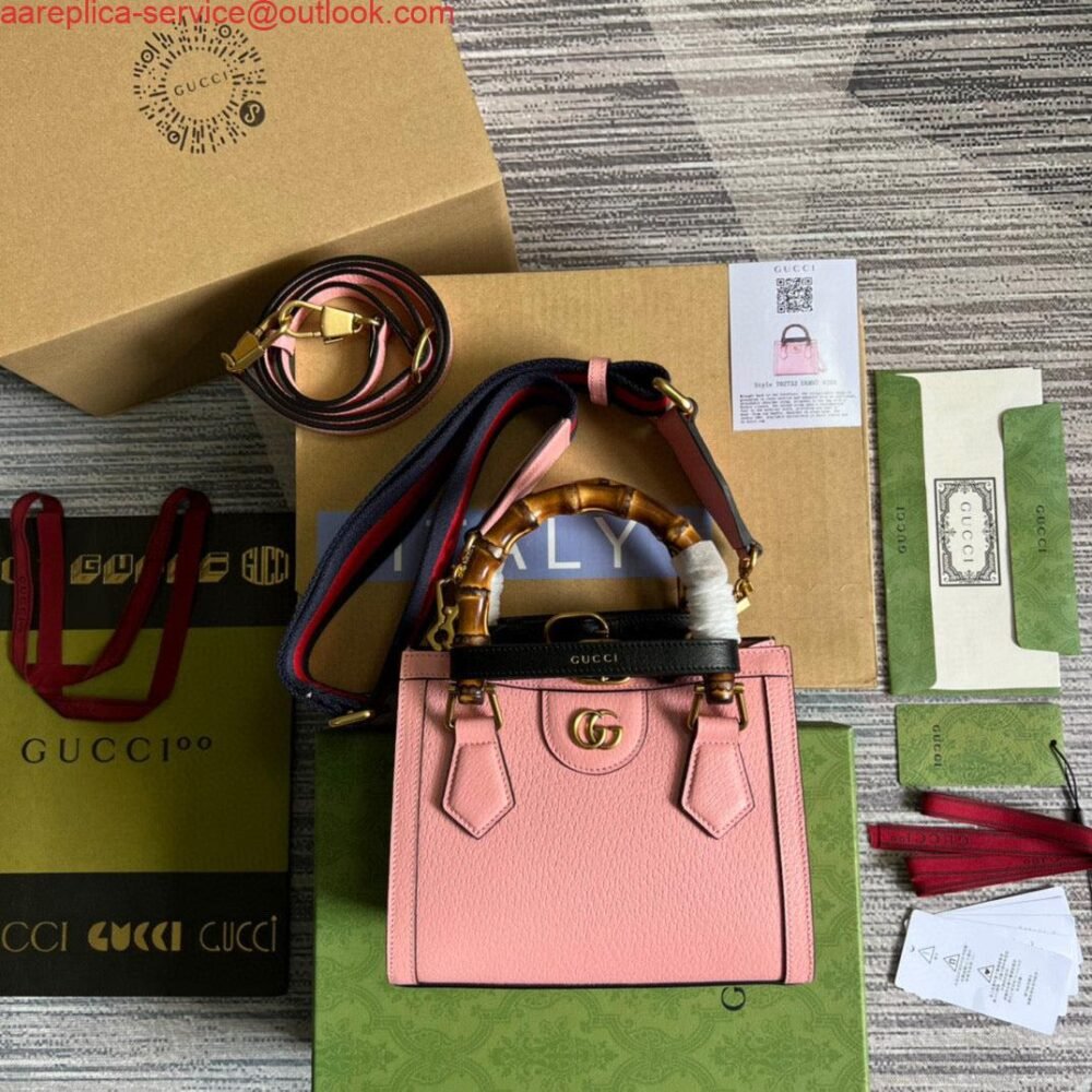 Gucci 702732 Gucci Diana Mini Tote Bag Pink leather