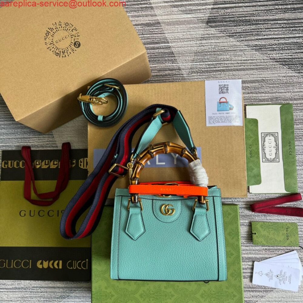 Gucci 702732 Gucci Diana Mini Tote Bag Light blue leather