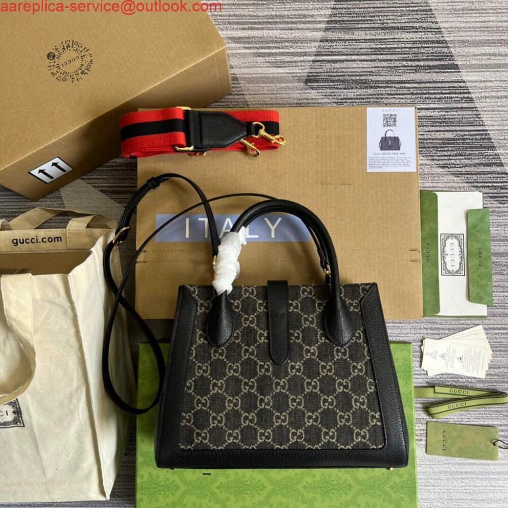 Gucci 685129 GG Jackie1961 Handbag Denim Tote Bag Black