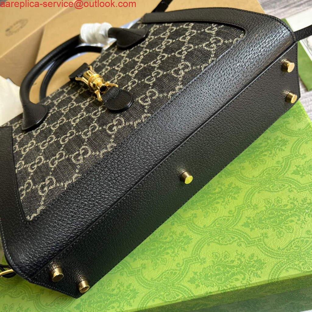 Gucci 685129 GG Jackie1961 Handbag Denim Tote Bag Black