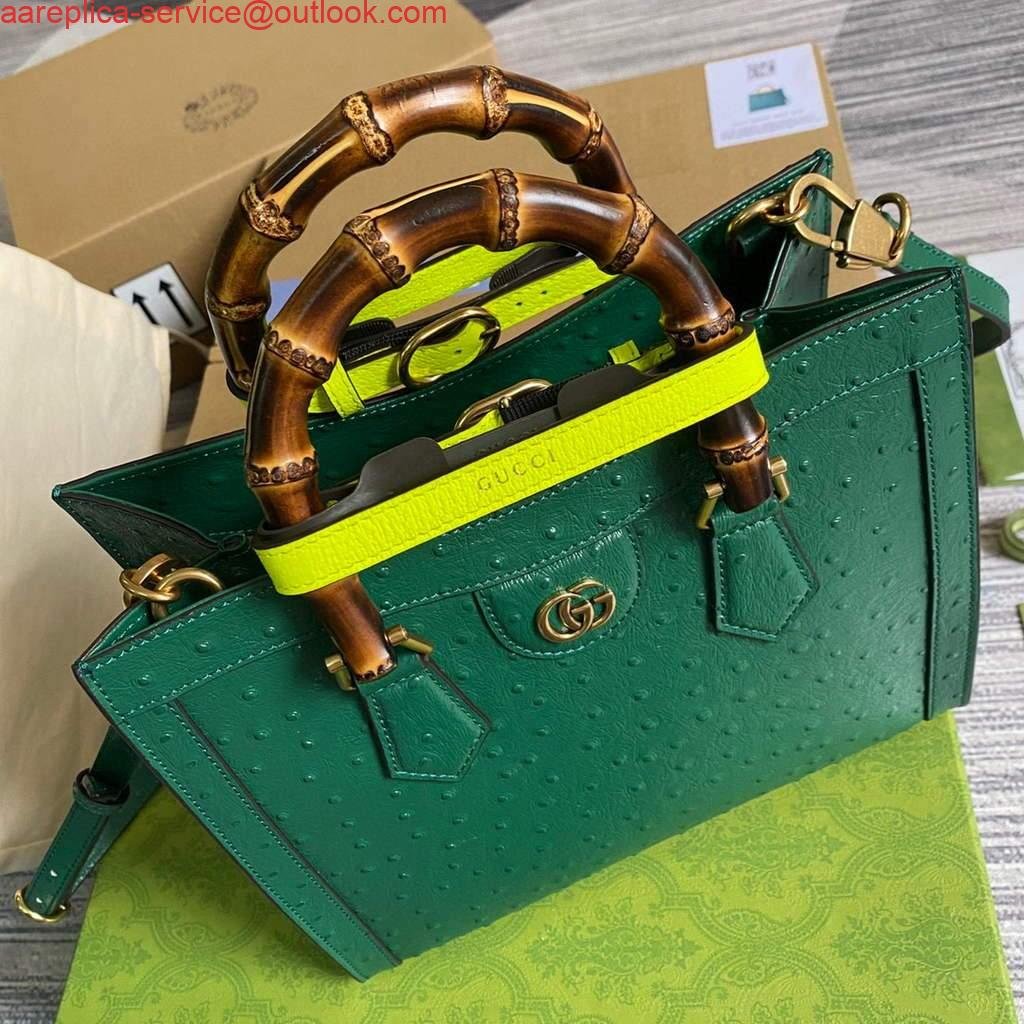 Gucci Diana Small Tote Bag Ostrich Top Handle Bag 660195 Green