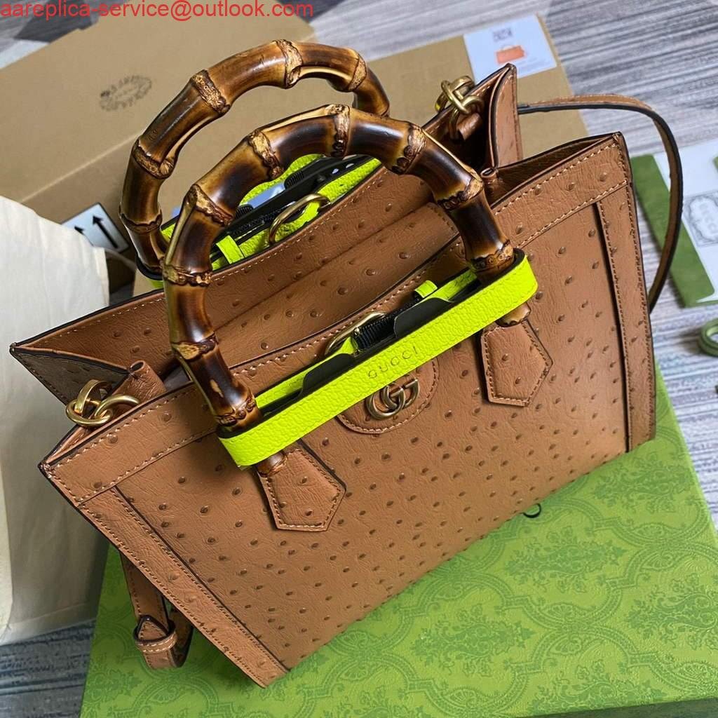 Gucci Diana Small Tote Bag Ostrich Top Handle Bag 660195 Brown
