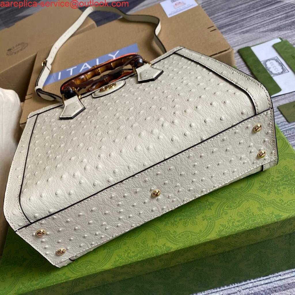 Gucci Diana Small Tote Bag Ostrich Top Handle Bag 660195 Beige