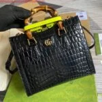 Gucci Diana Small Tote Bag Crocodile Top Handle Bag 660195 Black