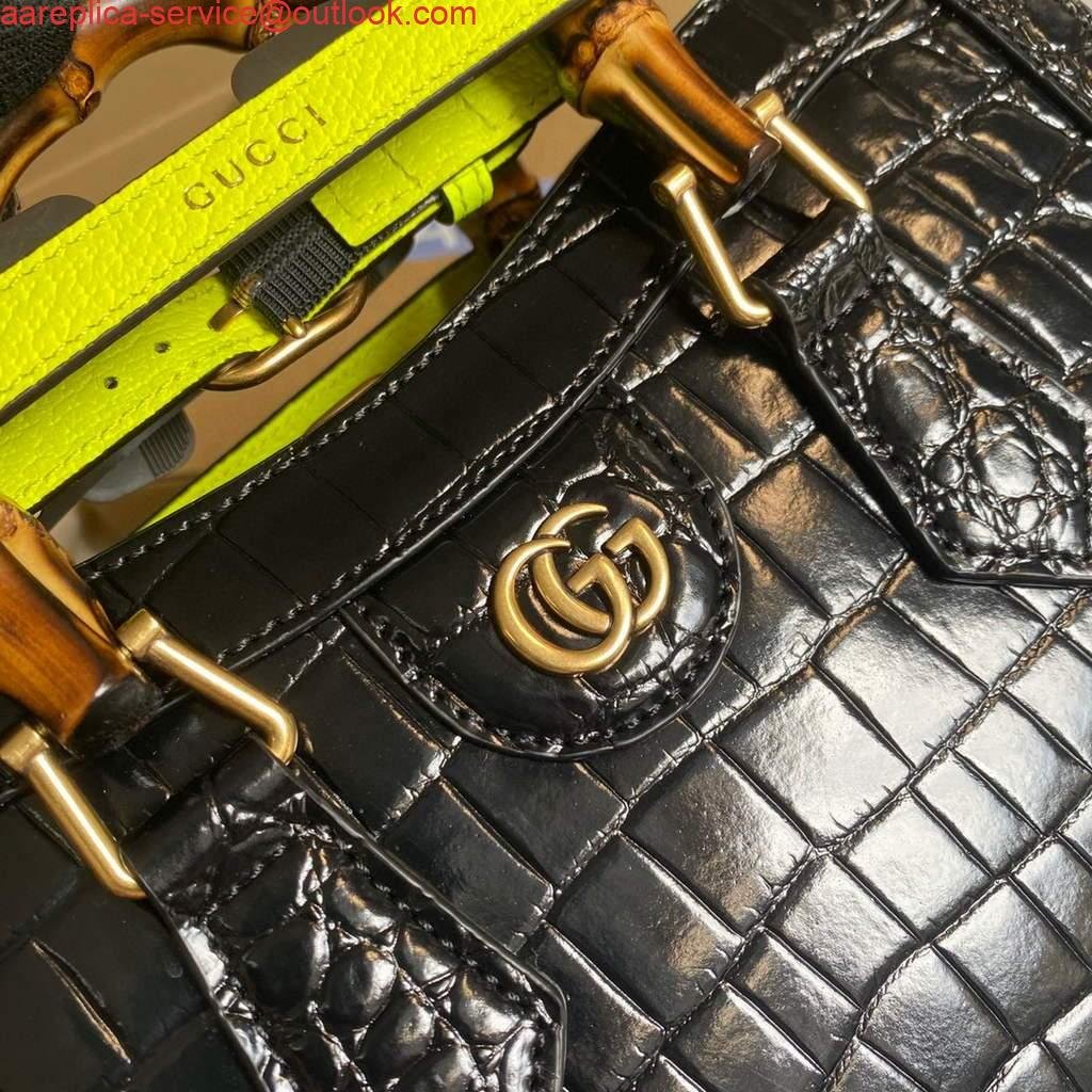 Gucci Diana Small Tote Bag Crocodile Top Handle Bag 660195 Black