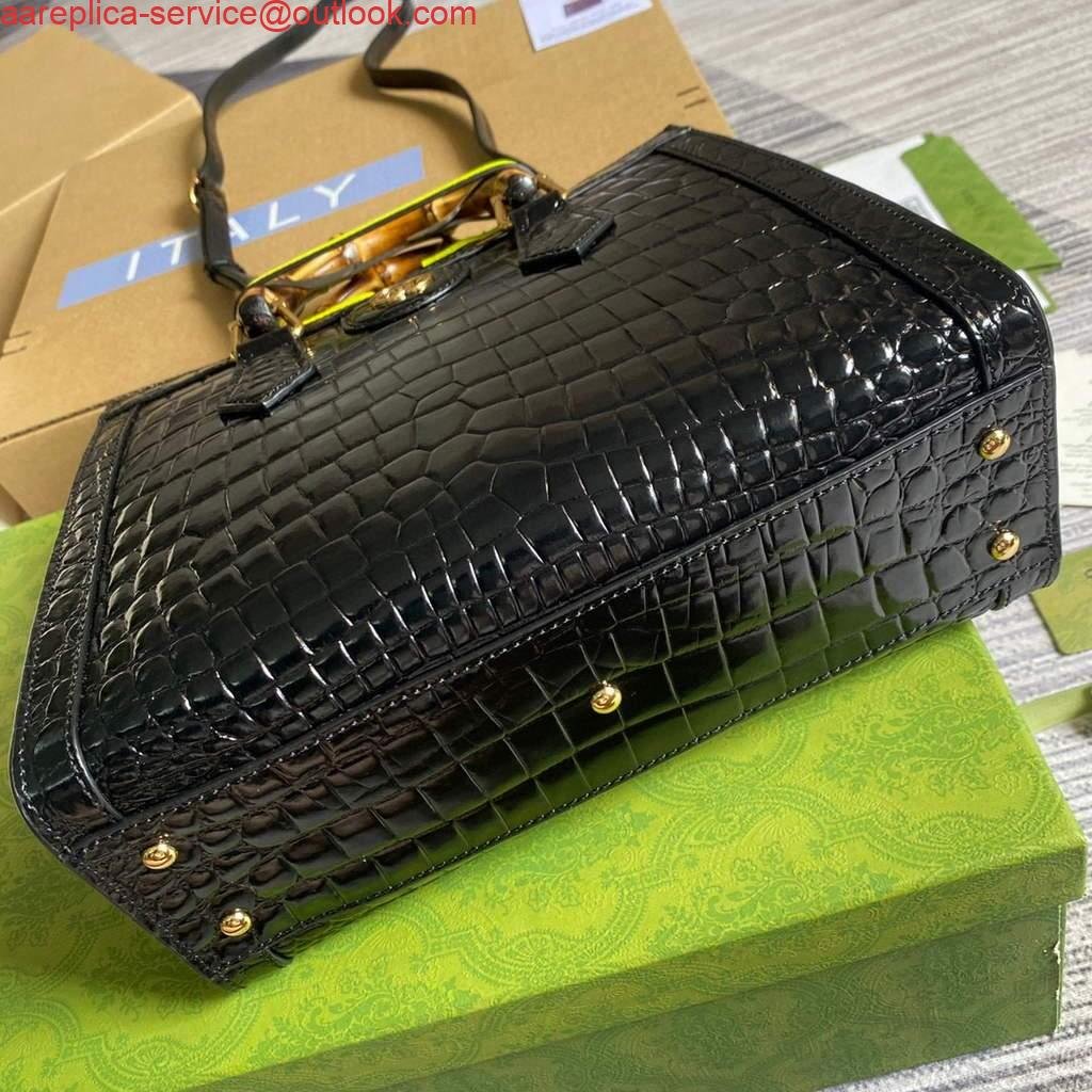 Gucci Diana Small Tote Bag Crocodile Top Handle Bag 660195 Black