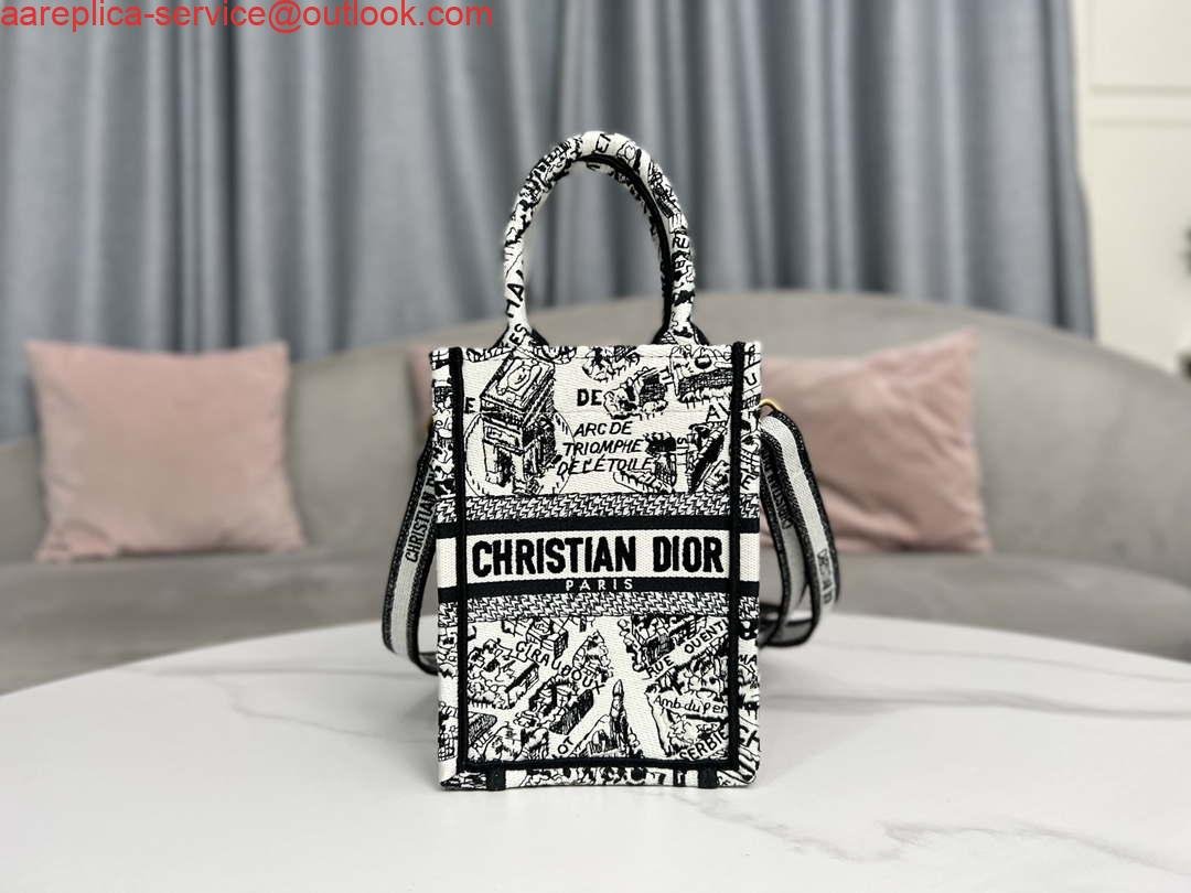 Dior S5555 Mini Dior Book Tote Phone Bag White and Black Eembroidery S1108