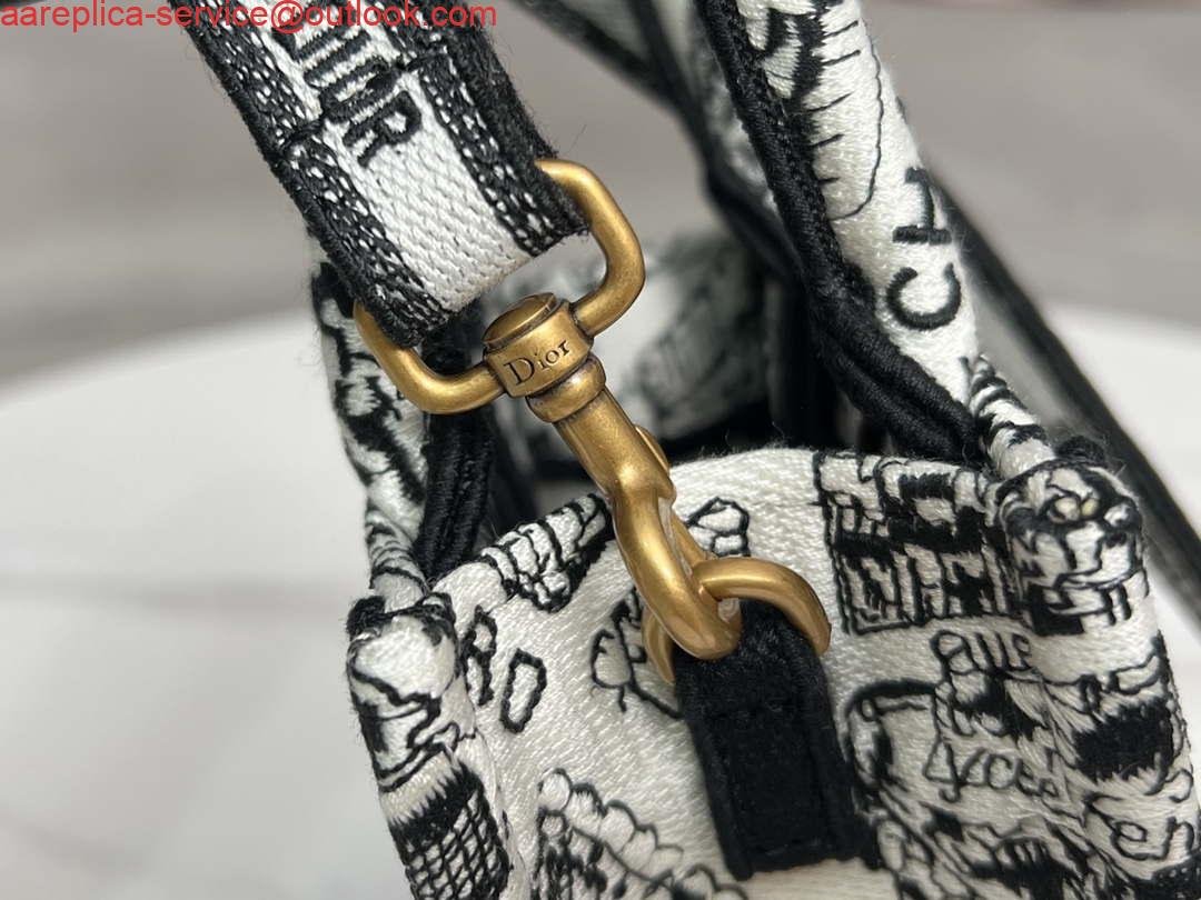 Dior S5555 Mini Dior Book Tote Phone Bag White and Black Eembroidery S1108