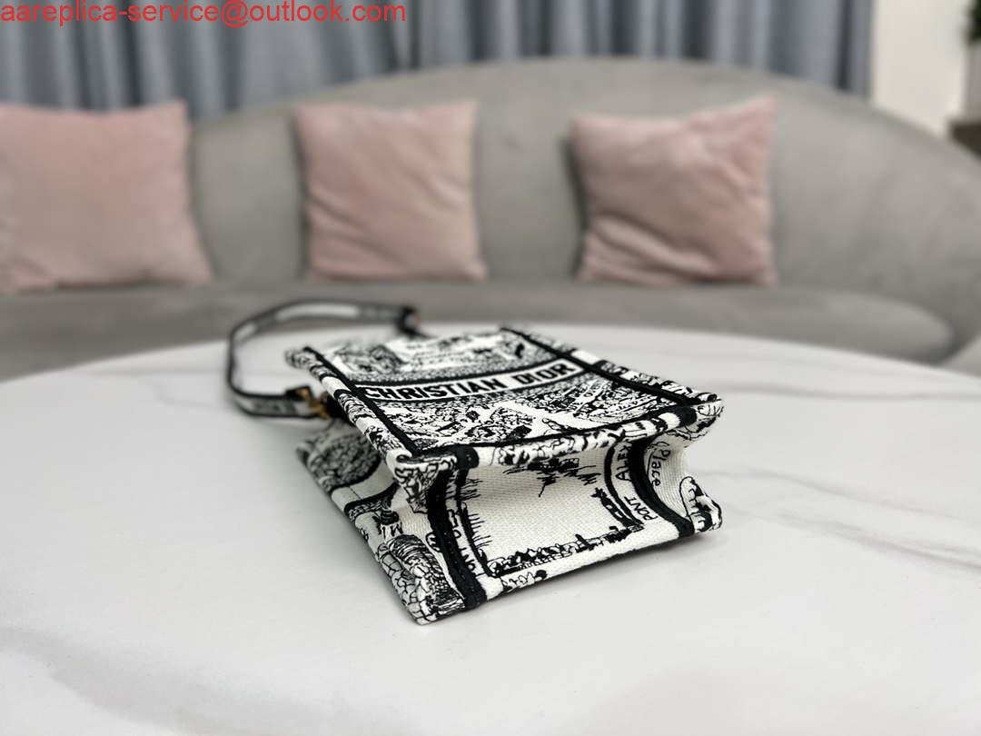 Dior S5555 Mini Dior Book Tote Phone Bag White and Black Eembroidery S1108