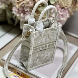 Dior S5555 Mini Dior Book Tote Phone Bag Gray and Pink Toile de Jouy Reverse Embroidery