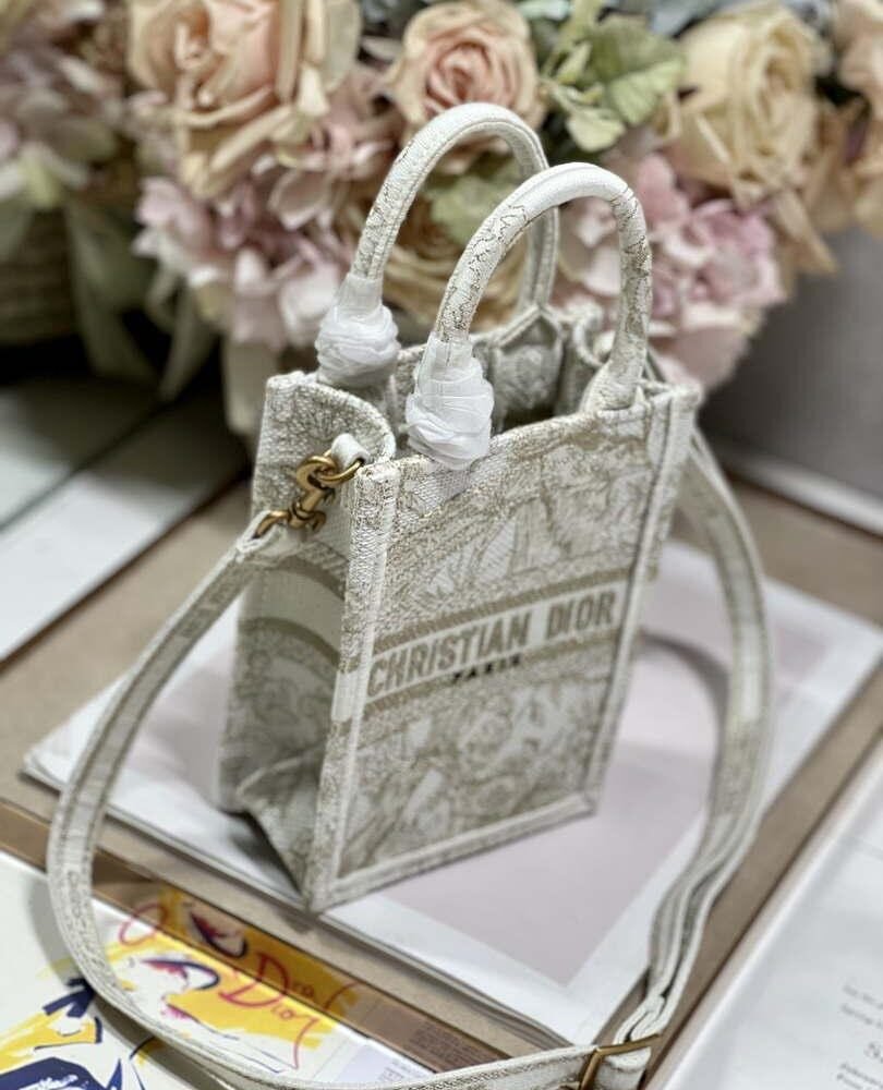Replica Dior S5555 Mini Dior Book Tote Phone Bag White Eembroidery S1107