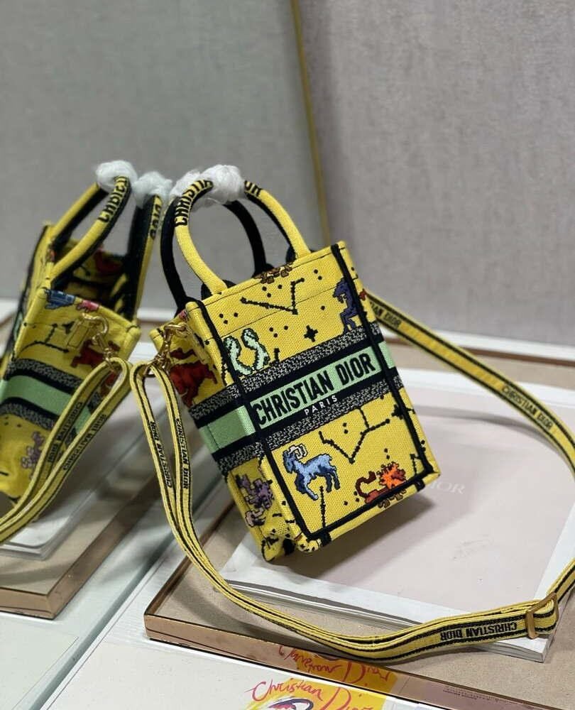 Replica Dior S5555 Mini Dior Book Tote Phone Bag Yellow multicolor Deer embroidery S1106