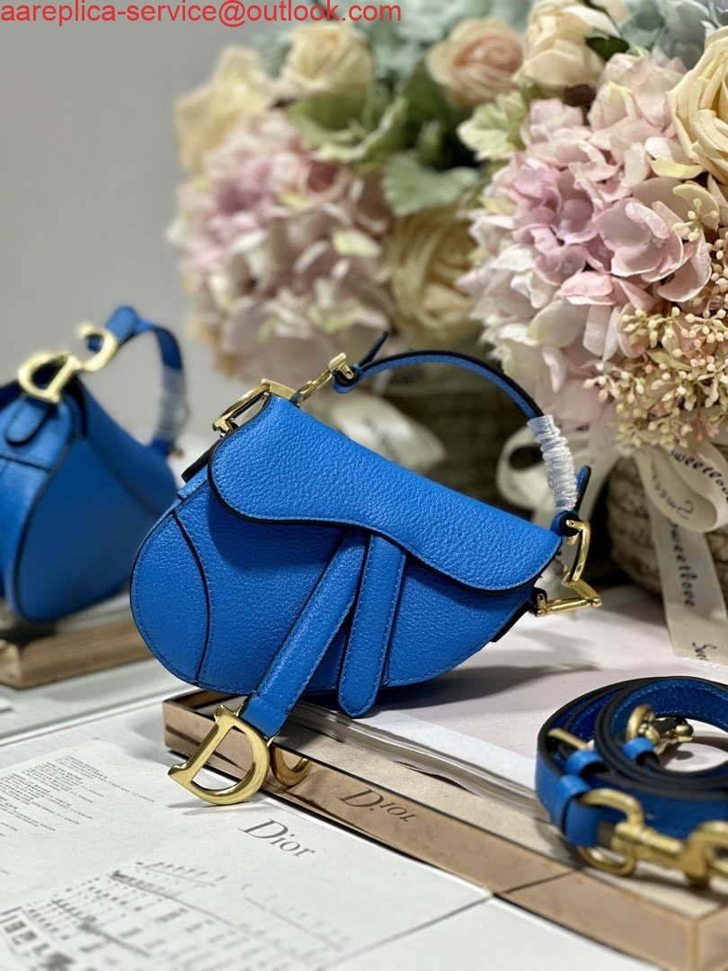Dior S5685 Micro Saddle Bag With Strap Scarlet Blue Goatskin