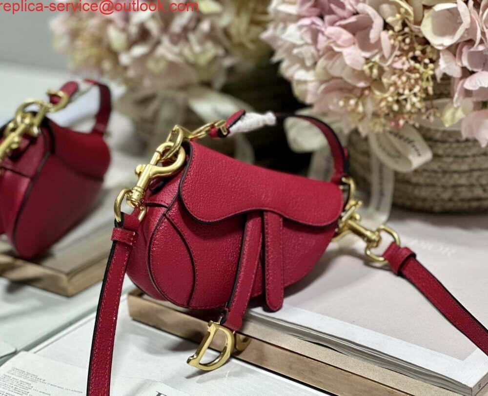 Replica Dior S5685 Micro Saddle Bag With Strap Scarlet Red Goatskin