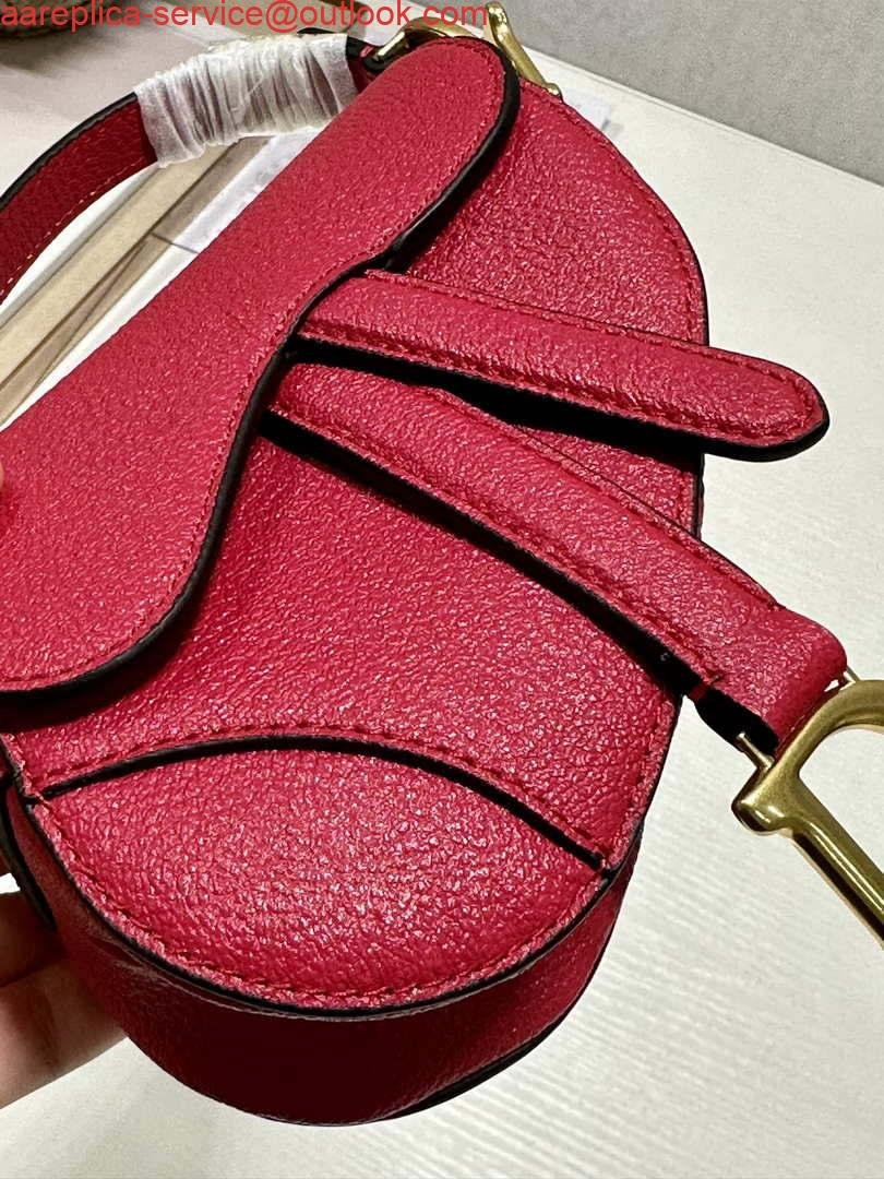 Replica Dior S5685 Micro Saddle Bag With Strap Scarlet Red Goatskin