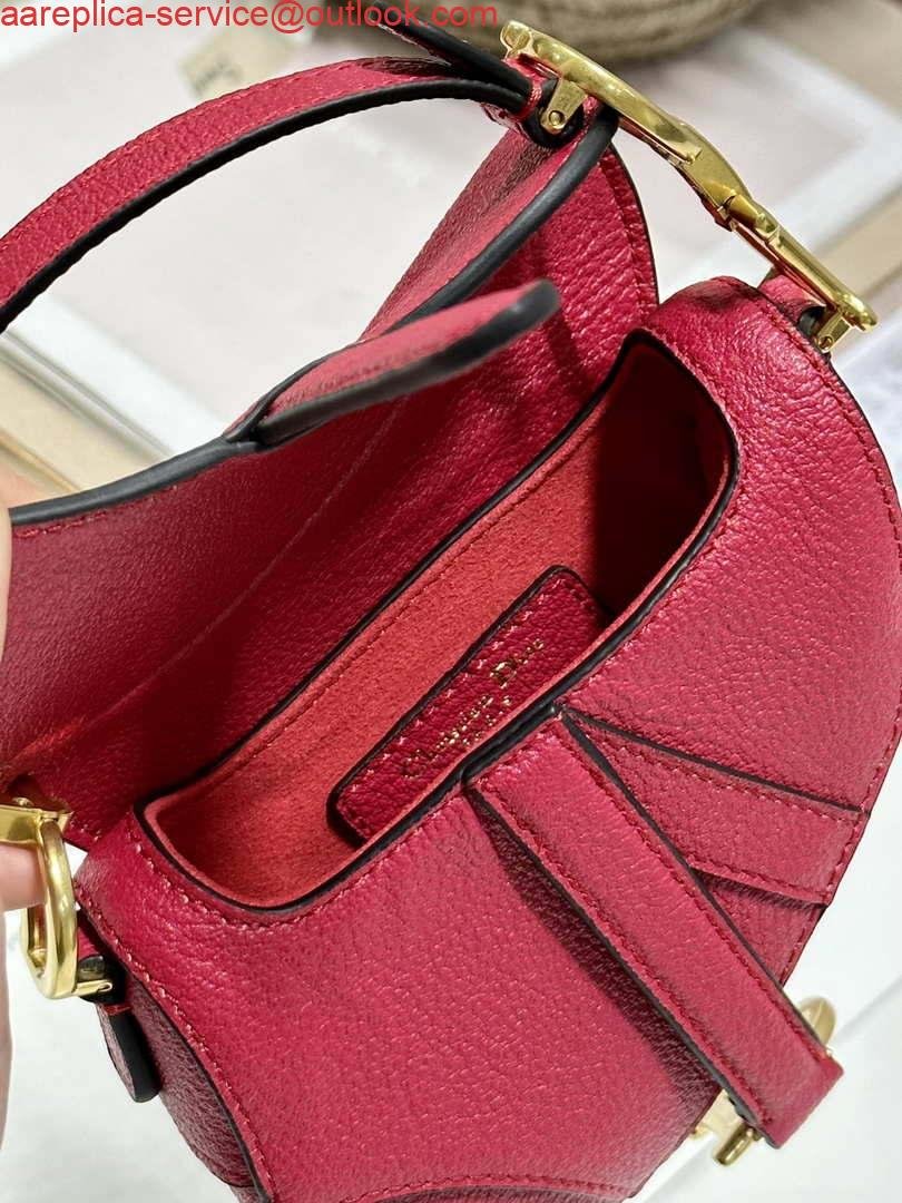 Replica Dior S5685 Micro Saddle Bag With Strap Scarlet Red Goatskin