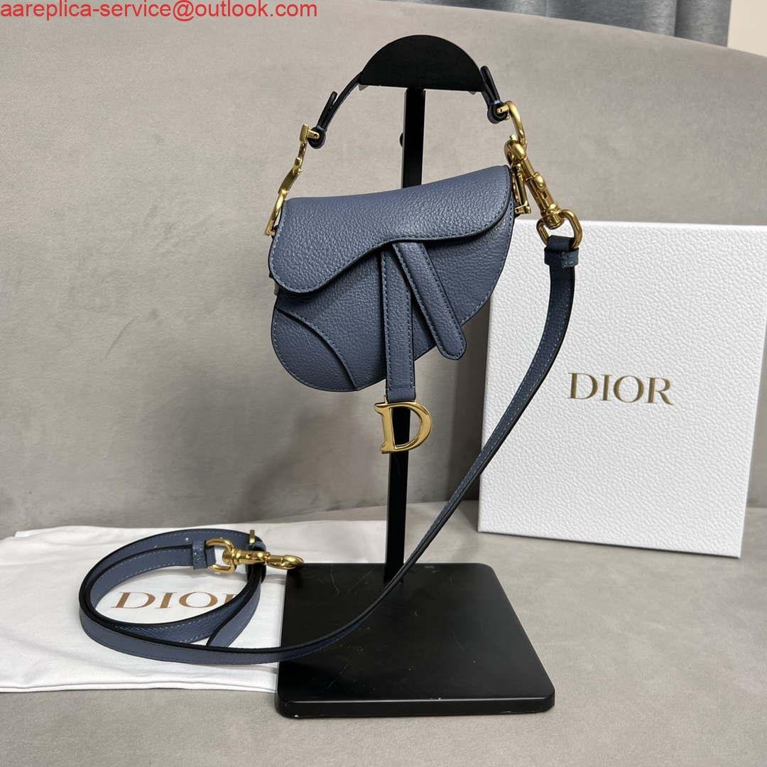 Replica Dior S5685 Micro Saddle Bag With Strap Scarlet Light Blue Goatskin