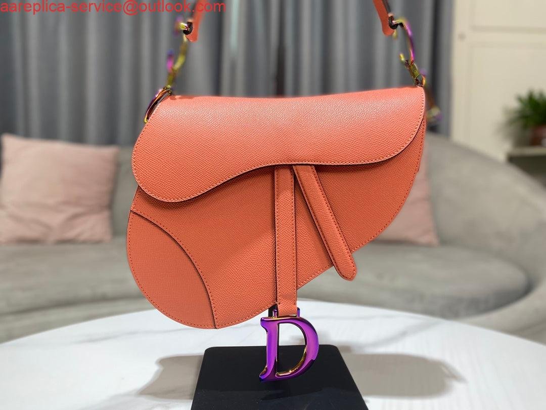 Dior M0446 Dior Saddle Bag Orange Grained Calfskin Purple logo