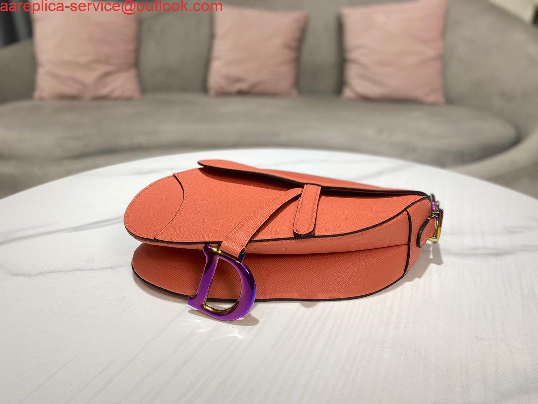 Dior M0446 Dior Saddle Bag Orange Grained Calfskin Purple logo