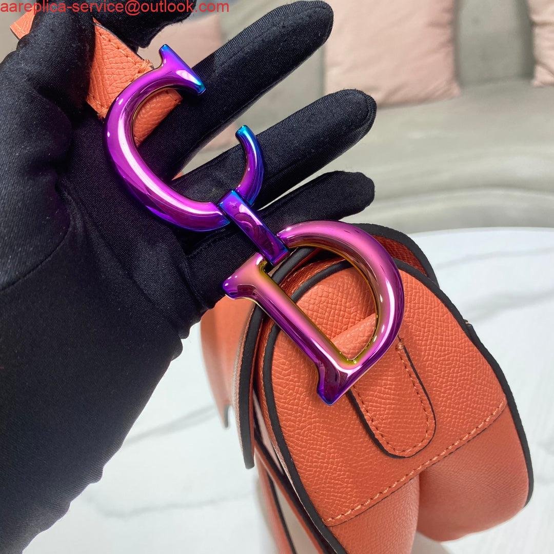 Dior M0446 Dior Saddle Bag Orange Grained Calfskin Purple logo