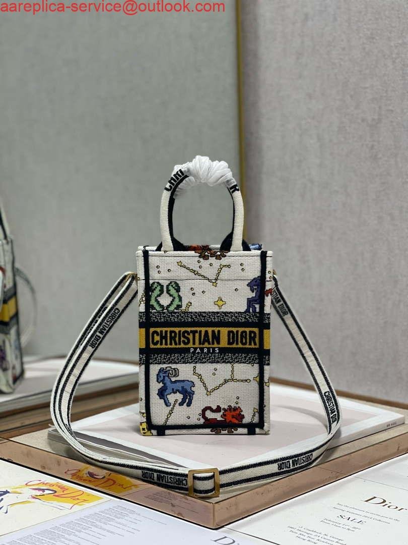 Replica Dior S5555 Mini Dior Book Tote Phone Bag White multicolor Deer embroidery S1105