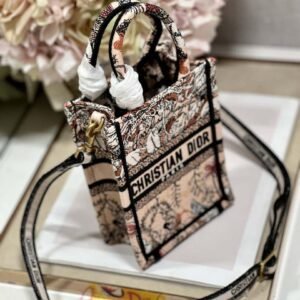 Dior S5555 Mini Dior Book Tote Phone Bag Gray and Pink Toile de Jouy Reverse Embroidery