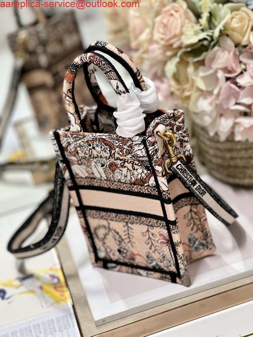 Dior S5555 Mini Dior Book Tote Phone Bag Nude multicolor embroidery S1104
