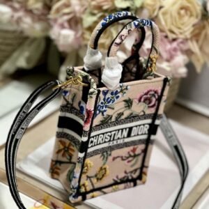 Dior S5555 Mini Dior Book Tote Phone Bag Gray and Pink Toile de Jouy Reverse Embroidery