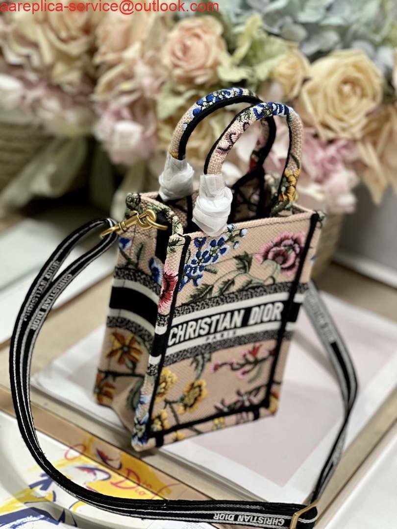 Dior S5555 Mini Dior Book Tote Phone Bag Pink multicolor embroidery S1103