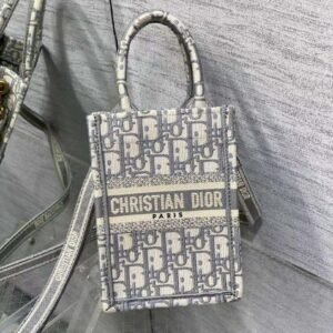 Dior S5555 Mini Dior Book Tote Phone Bag Blue Toile de Jouy Reverse Embroidery