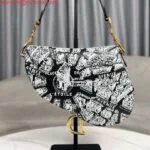 Dior M0455 Saddle Bag With Strap Black and White Ultramatte Calfskin